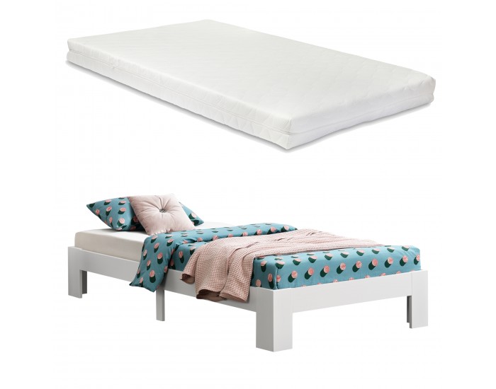 Дървено легло Raisio, размери  90x200 см,  със студен дунапрен,  Матрак,  Бял цвят