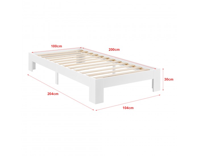 Дървено легло Raisio, размери 100x200 см,  с ламелна рамка,  Бял цвят