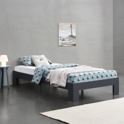 Дървено легло Raisio, размери 100x200 см, с ламелна рамка, Тъмно сив цвят - Sonata G