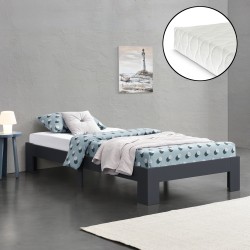 Дървено легло Raisio, размери  90x200 см,  с матрак от студена пяна,  Тъмно сив цвят - Легла