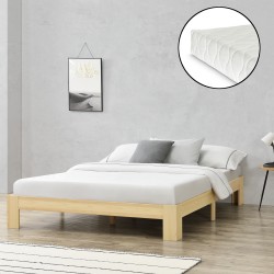 Дървено легло Raisio, размери  140x200 см, със студен дунапрен,  Матрак,  Натурален цвят - Sonata G