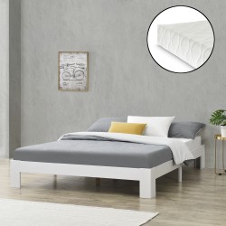 Дървено легло Raisio, размери 180x200 см, с матрак от студена пяна,  Бял цвят - Легла