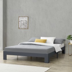 Дървено легло Raisio, размери 140x200 см, с ламелна рамка, тъмно сив цвят - Легла