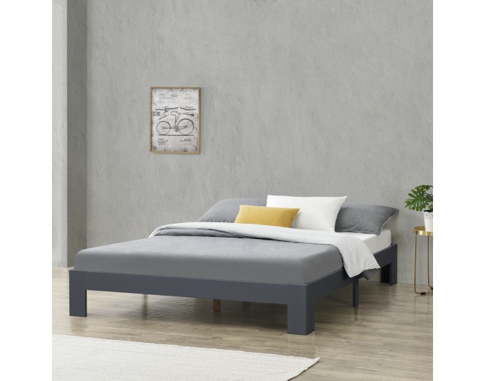 Дървено легло Raisio, размери 140x200 см, с ламелна рамка, тъмно сив цвят
