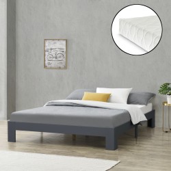 Дървено легло Raisio, размери 140x200 см,  с матрак от студена пяна,  Тъмно сив цвят - Легла