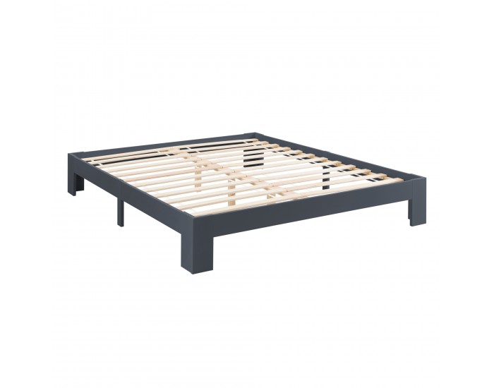 Дървено легло Raisio, размери 140x200 см, с ламелна рамка, тъмно сив цвят