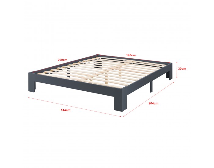 Дървено легло Raisio, размери 140x200 см,  с матрак от студена пяна,  Тъмно сив цвят