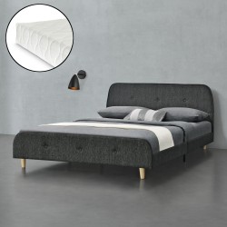 Тапицирано легло Silkeborg,  с матрак, размери 140x200 см,  лен,  тъмно сив цвят - Тапицирани легла