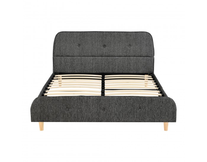 Тапицирано легло Silkeborg,  с матрак, размери 140x200 см,  лен,  тъмно сив цвят