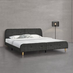 Тапицирано легло Silkeborg, размери 180x200 см,  двойно легло,  брачно легло с ламелна рамка,  лен,  тъмно сив цвят - Легла