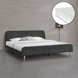 Тапицирано легло Silkeborg с матрак, размери 180х200 см, калъфка  лен,  тъмно сив цвят - Тапицирани легла
