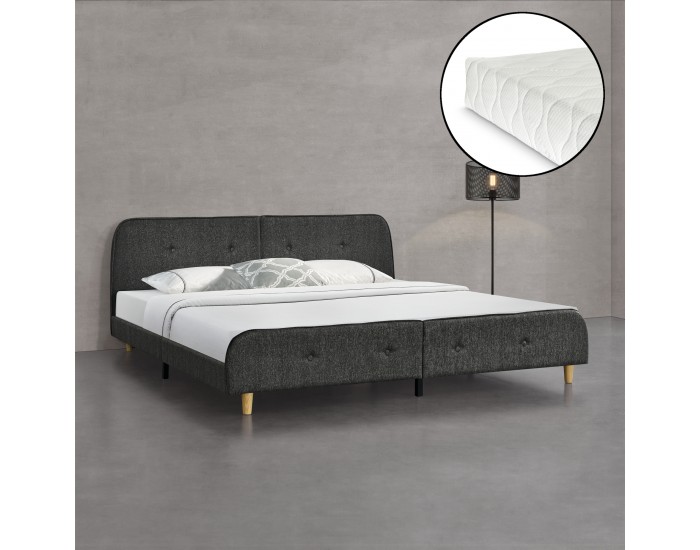 Тапицирано легло Silkeborg с матрак, размери 180х200 см, калъфка  лен,  тъмно сив цвят