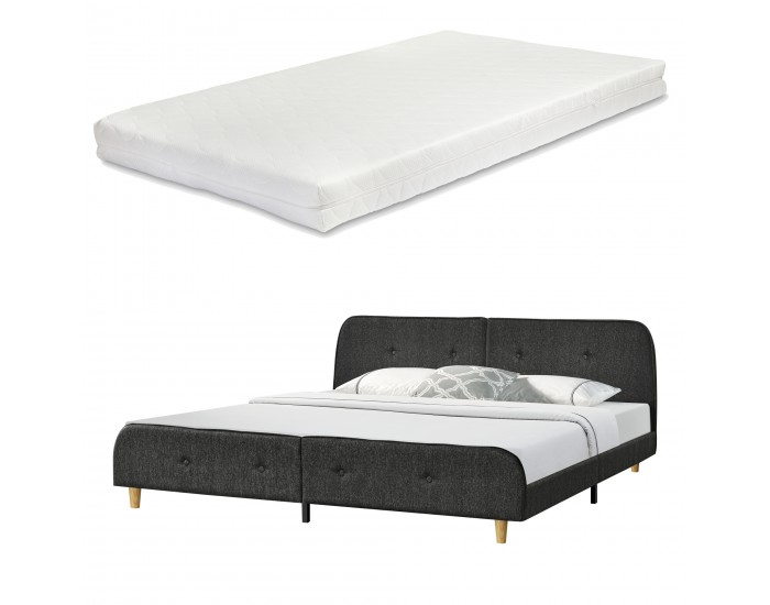 Тапицирано легло Silkeborg с матрак, размери 180х200 см, калъфка  лен,  тъмно сив цвят