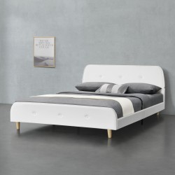 Тапицирано легло Silkeborg, размери  140x200см,  двойно легло,  брачно легло с ламелна рамка,  имитация на кожа,  бял цвят - Легла