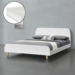 Тапицирано легло Silkeborg,  с матрак, размери 140x200 см,  изкуствена кожа,  бял цвят - Тапицирани легла