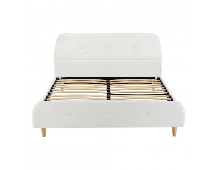 Тапицирано легло Silkeborg,  с матрак, размери 140x200 см,  изкуствена кожа,  бял цвят