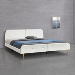 Тапицирано легло Silkeborg, размери 180x200см,  двойно легло,  брачно легло с ламелна рамка,  имитация на кожа,  бял цвят - Легла