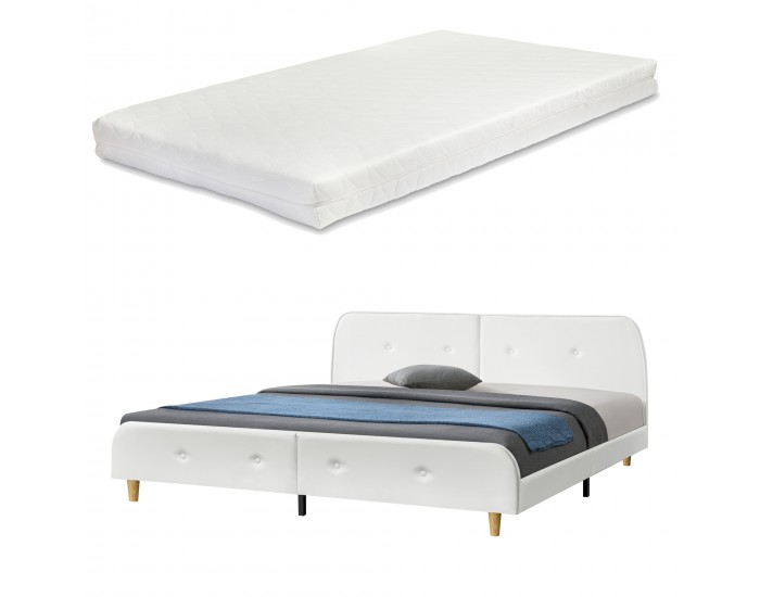 Тапицирано легло Silkeborg,  с матрак, размери 180x200 см,  изкуствена кожа,  бял цвят