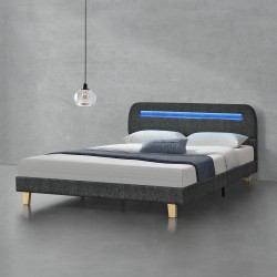 Тапицирано легло Roskilde с LED осветление, размери 140x200 см,  LED легло двойно,  тъмно сив цвят - Легла