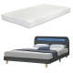 Тапицирано легло Roskilde, с LED осветление и матрак, размери 140х200, калъф от  лен,  тъмно сив цвят