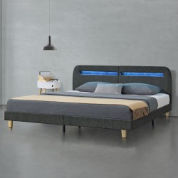 Тапицирано легло Roskilde с LED осветление, размери 180x200 см,  LED легло,  двойно,  тъмно сив цвят - Легла