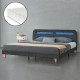 Тапицирано легло Roskilde,  с LED осветление и матрак, размери 180х200 см, калъф от  лен,  тъмно сив цвят
