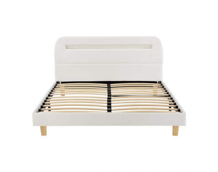 Тапицирано легло Roskilde,  с LED осветление и матрак, размери 140x200см,  изкуствена кожа,  бял цвят