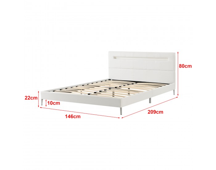 LED тапицирано легло Taastrup, с матрак, размери 140x200см, бял цвят LED тапицирано легло Taastrup, с матрак, размери 140x200см, бял цвят