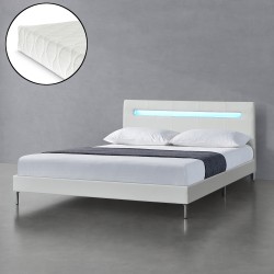 LED тапицирано легло Taastrup,  с матрак, размери  140x200см,  бял цвят - Сравняване на продукти