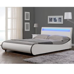 Модерно тапицирано с изкуствена кожа двойно легло Valencia,  200cm x 180cm, Бяло, LED осветление - Sonata G