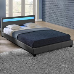 Съвременно тапицирано легло с интегрирано LED осветление Corium, Paris, 200cm x 180cm, Тъмносиво - Тапицирани легла