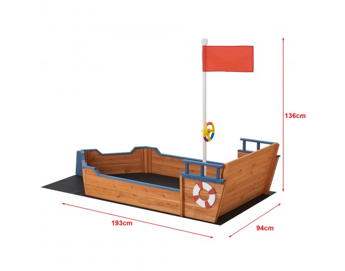 Пясъчник Mestia с визия на пиратски кораб, размери 136x193x94 см