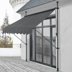 Тента , регулируем сенник за балкон, Стомана/Полиестер Сива , 250 x 120 x 200-300 cm - Сенници и Чадъри