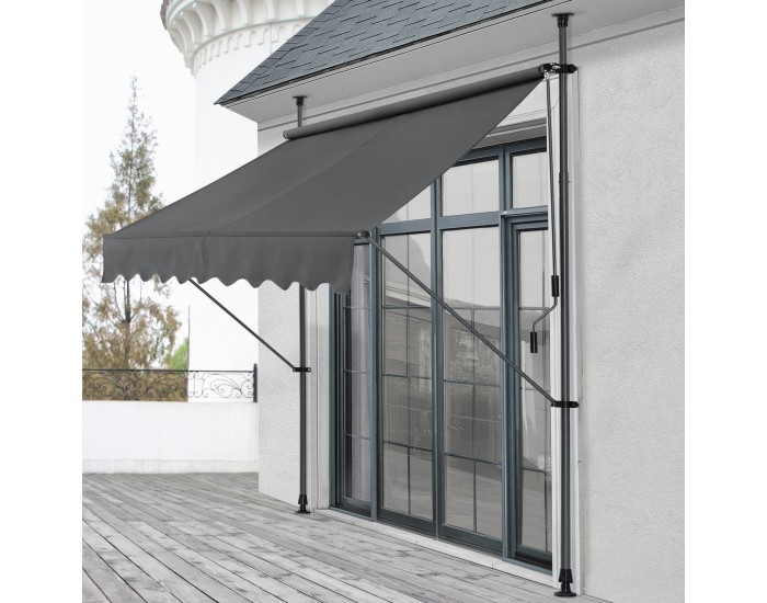 Тента , регулируем сенник за балкон, Стомана/Полиестер Сива , 250 x 120 x 200-300 cm