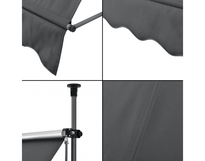 Тента, регулируем сенник за балкон, Сива , 200 x 120 x 200-300 cm, Стомана/Полиестер