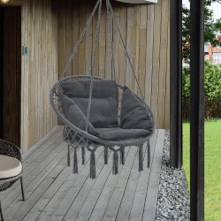 Висящ стол Kailua, максимум 150 кг за закрито и за открито с възглавница, тъмно сив цвят - Градински столове