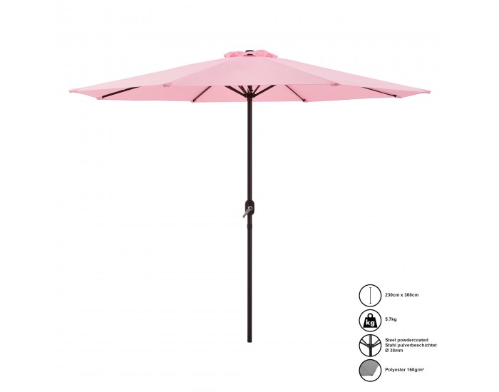Чадър, размери 230x300 см,  стомана, полиестер,  пастелно розов цвят