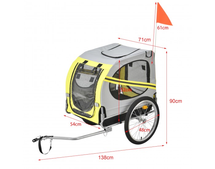 Вело ремарке за превозване на животни, до 26 kg, Жълто