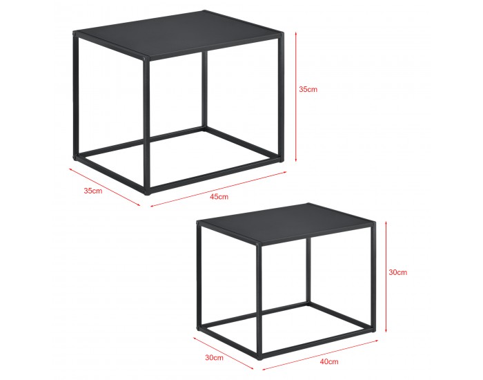 Холни масички комплект 2 бр., 35x45x35 cm, Стабилен метален корпус, Черни