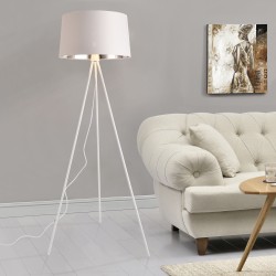 Подова лампа Manchester, триножник, E27 метал, текстил, бяло-сребриста,150 cm - Настолни лампи