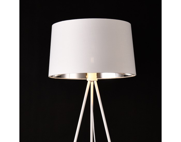 Подова лампа Manchester, триножник, E27 метал, текстил, бяло-сребриста,150 cm