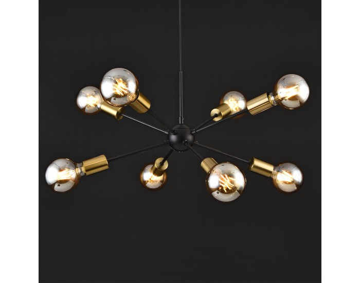 Висяща лампа Amiens,  8-пламъчна E27, месингова, черен цвят