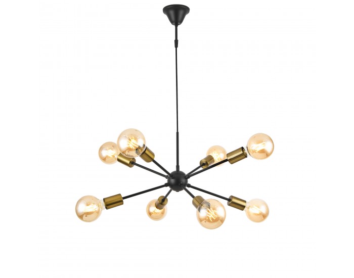 Висяща лампа Amiens,  8-пламъчна E27, месингова, черен цвят