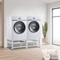 Поставка за пералня 2-сгъваема Bothel с 2 изтеглящи се рафта 150 кг, Бяла. - Електроуреди