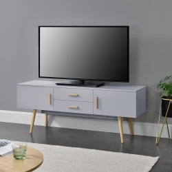 ТВ Маса Alavus, размери 140x40x56 см с 2 вратички и чекмеджета, светло сива - ТВ шкафове