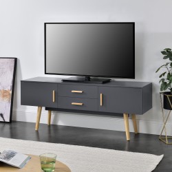ТВ маса Алавус, размери 140x40x56 см с 2 вратички и чекмеджета, Тъмно сива - ТВ шкафове