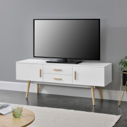 ТВ Маса Алавус, размери 140х40х56см, Бял цвят - ТВ шкафове