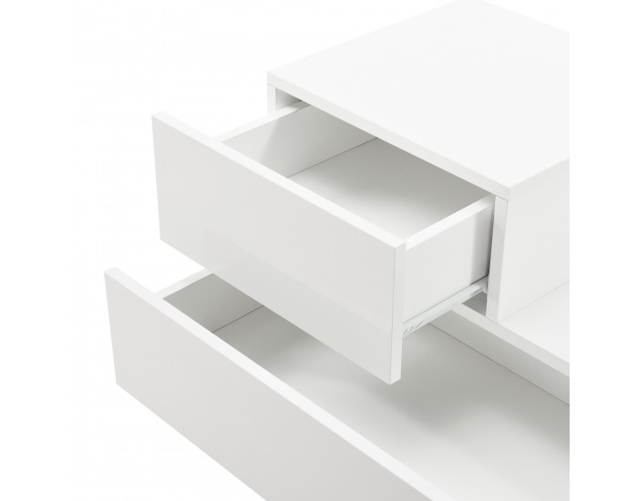 Нощно шкафче Sebokeng, 38 x 70 x 35 cm, с 2 чекмеджета, ляво, ПДЧ, Бял гланц