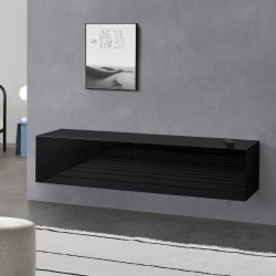Шкаф за стенен монтаж Evaton, стойка за телевизор,140 x 33 x 30 cm, ПДЧ, Черен гланц - Sonata G