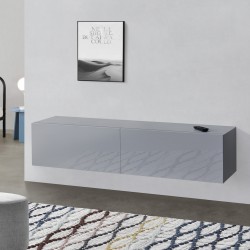 Шкаф за стенен монтаж Evaton, стойка за телевизор,140 x 33 x 30 cm, ПДЧ, Светлосив гланц - Шкафове, Витрини, Модулни секции